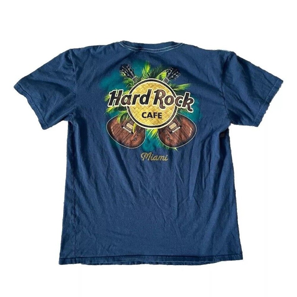 Hard Rock Cafe Miami Graphic T-Shirt Men’s Large Blue Guitar Vintage Style
